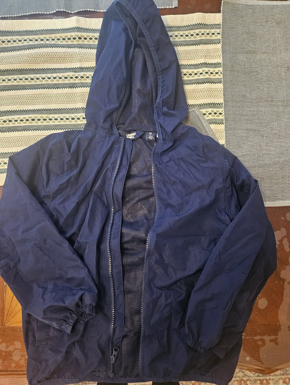 Lands' End Kid's Packable Hooded Rain Jacket in Navy Medium